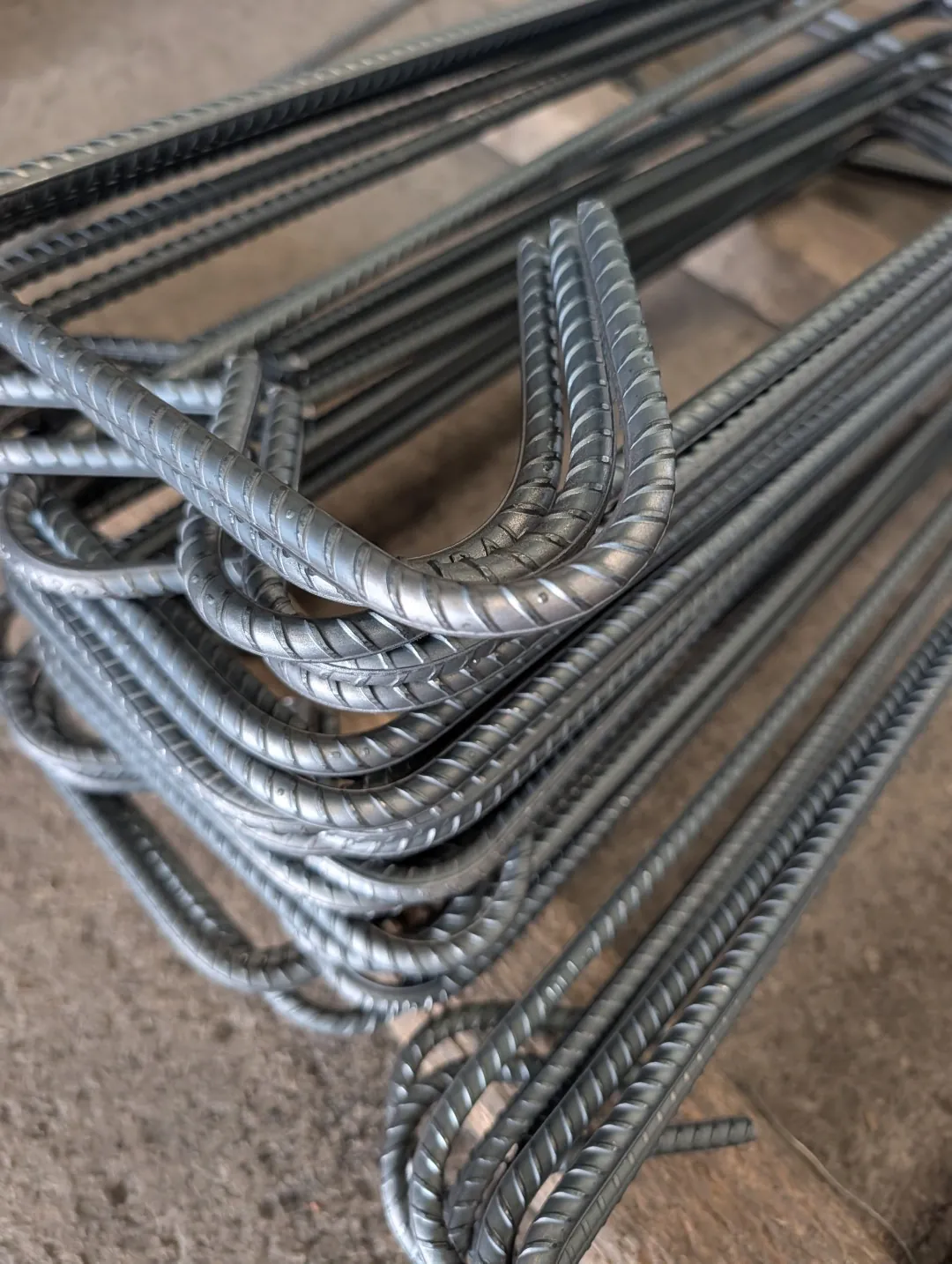 Close-up of bespoke U-shaped rebar bent to a bar bending schedule by Global Trade House